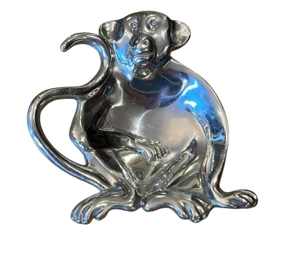 Mariposa Monkey Dish Silver Tone Made In Mexico Vintage 2000 Serving Party